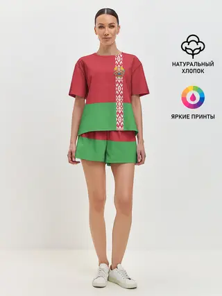 Женская пижама с шортами / Белоруссия, лента с гербом