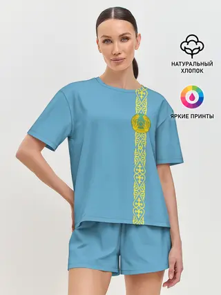 Женская пижама с шортами / Казахстан, лента с гербом