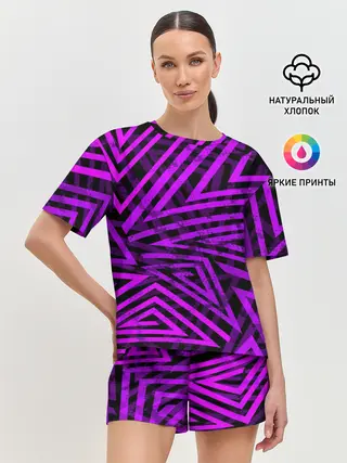Женская пижама с шортами / Неоновая геометрия