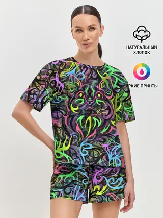 Женская пижама с шортами / Абстрактный кот
