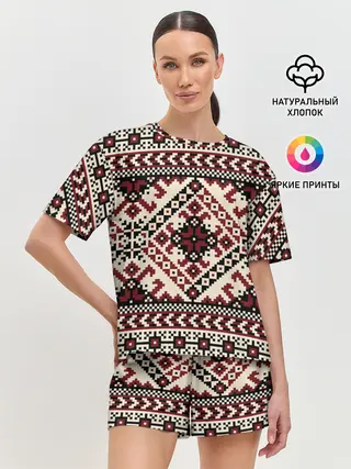 Женская пижама с шортами / СЛАВЯНСКИЙ ОРНАМЕНТ | РУСЬ