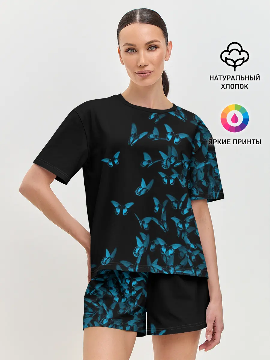 Женская пижама с шортами / Синие бабочки