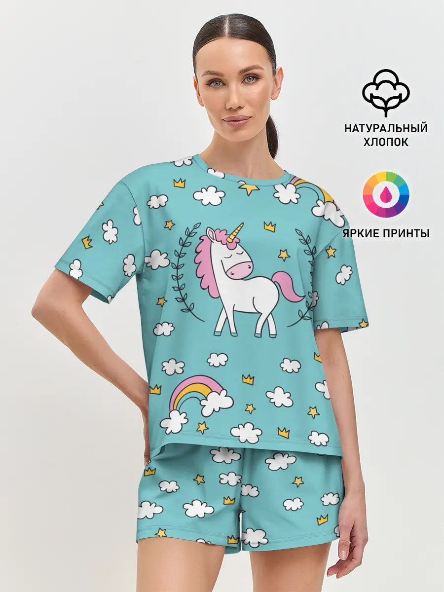 Женская пижама с шортами / Единорог радуга