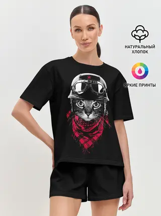 Женская пижама с шортами / Кот Пилот