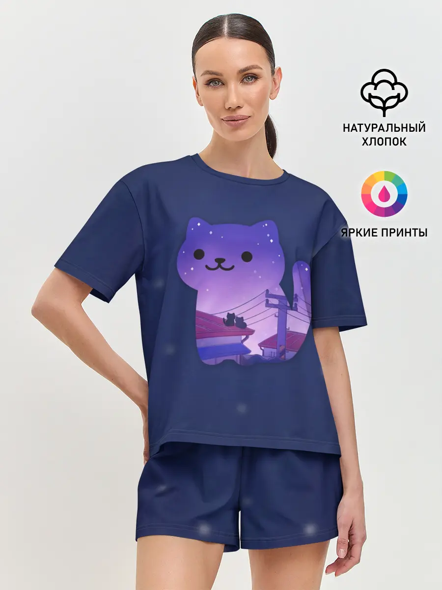 Женская пижама с шортами / Ночной Котик