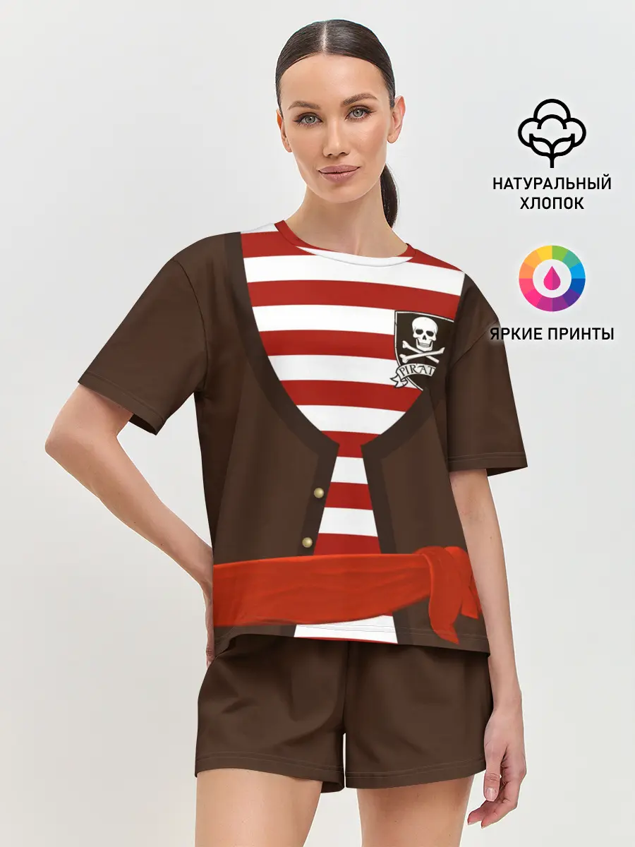 Женская пижама с шортами / Костюм пирата в красную полоску