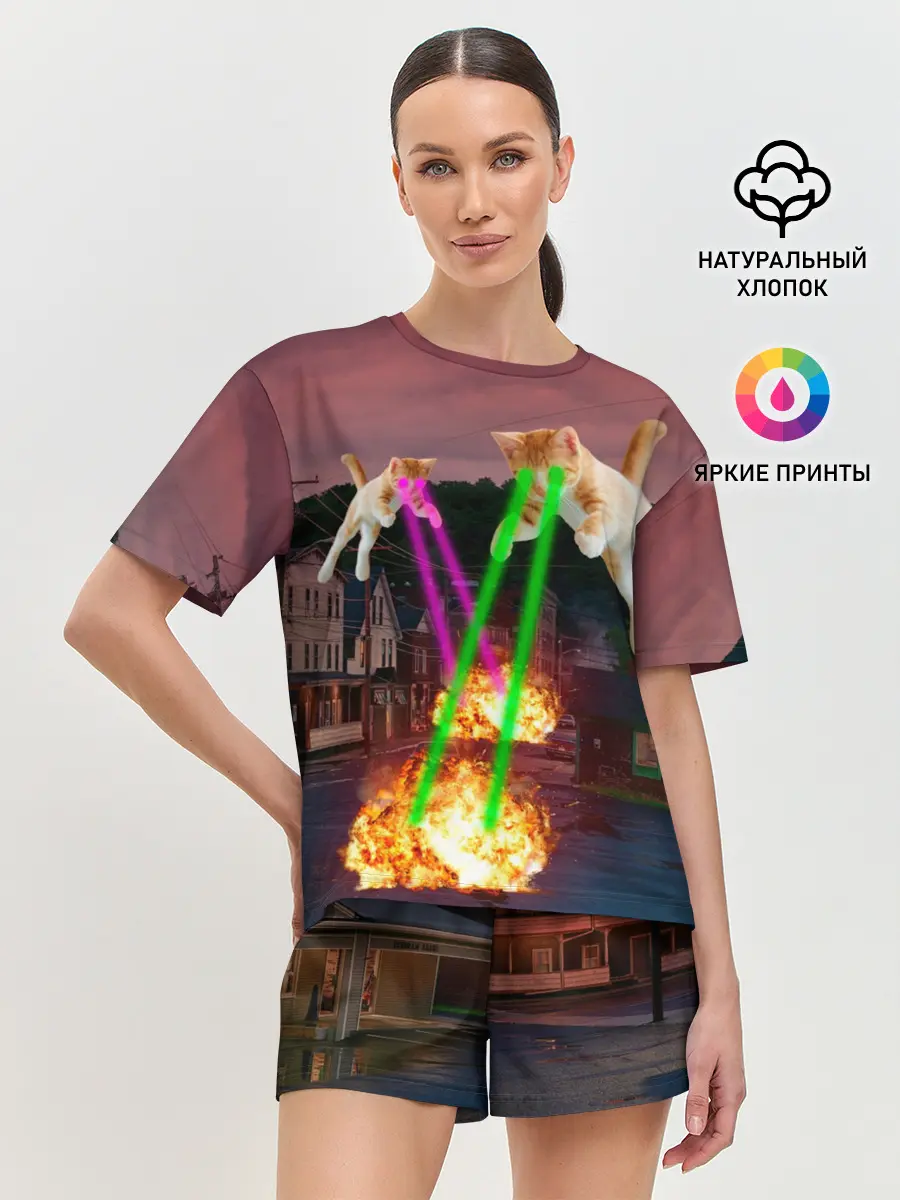 Женская пижама с шортами / Кошачья Атака!