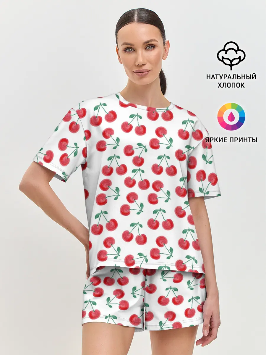 Женская пижама с шортами / Вишневое настроение