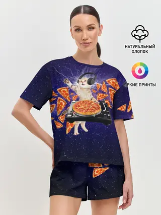 Женская пижама с шортами / Пицца - Кот