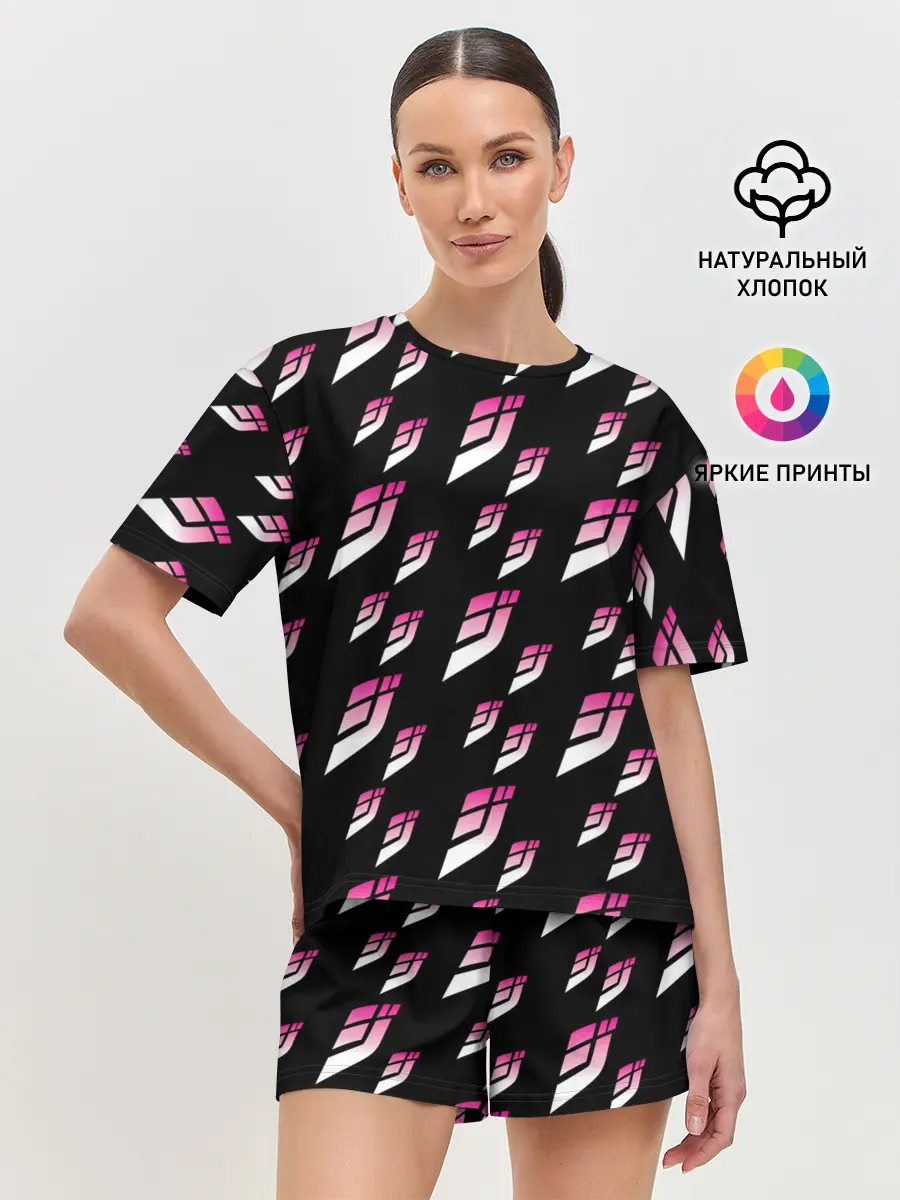 Женская пижама с шортами / Джоджо паттерн розовые лого