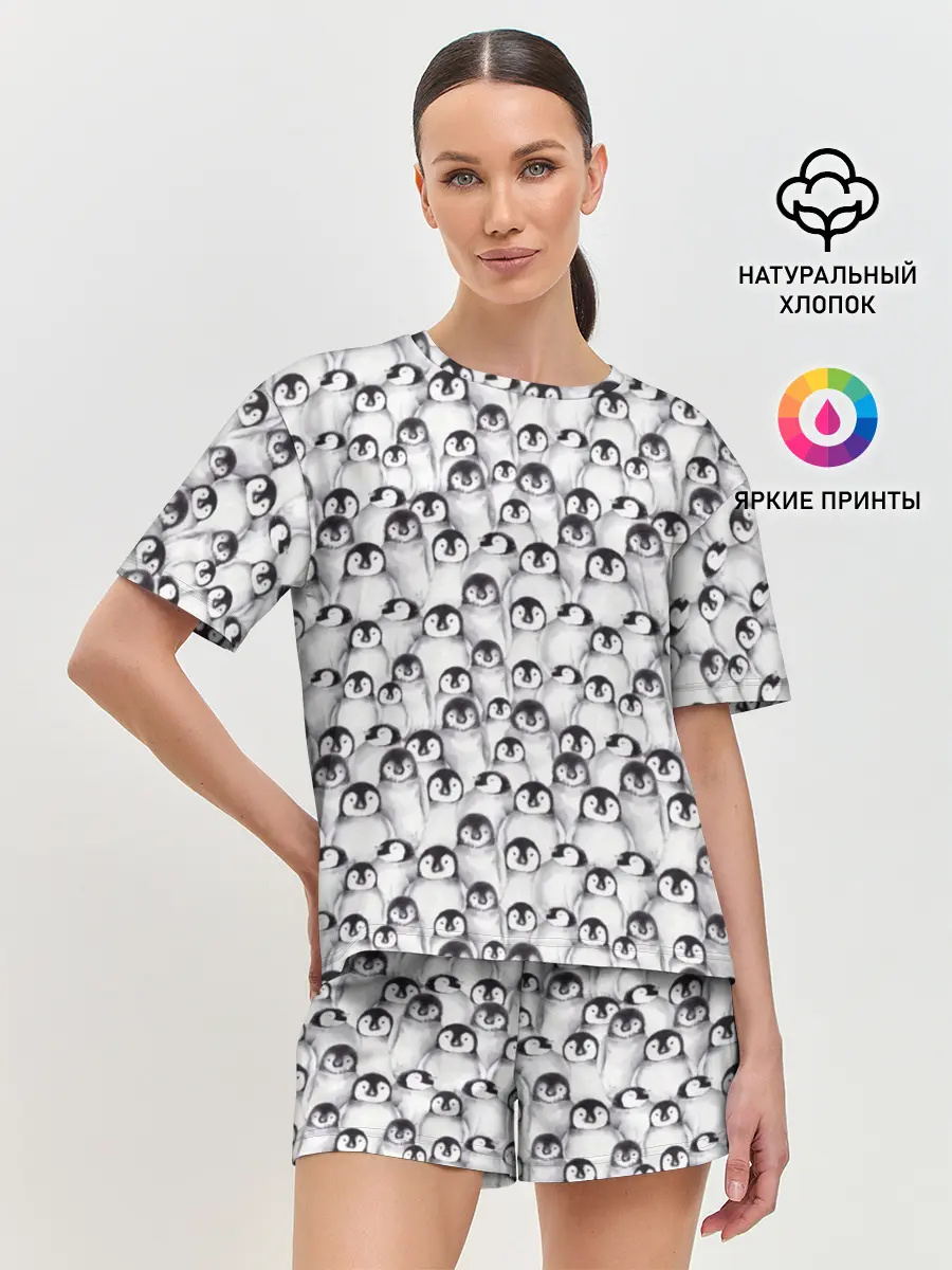 Женская пижама с шортами / Пингвинчики