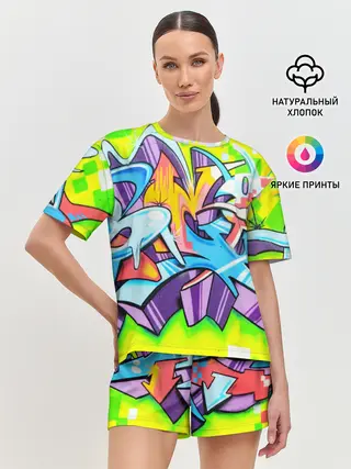 Женская пижама с шортами / Неоновая кислота