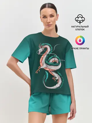 Женская пижама с шортами / Дракон Хаку зеленый градиент