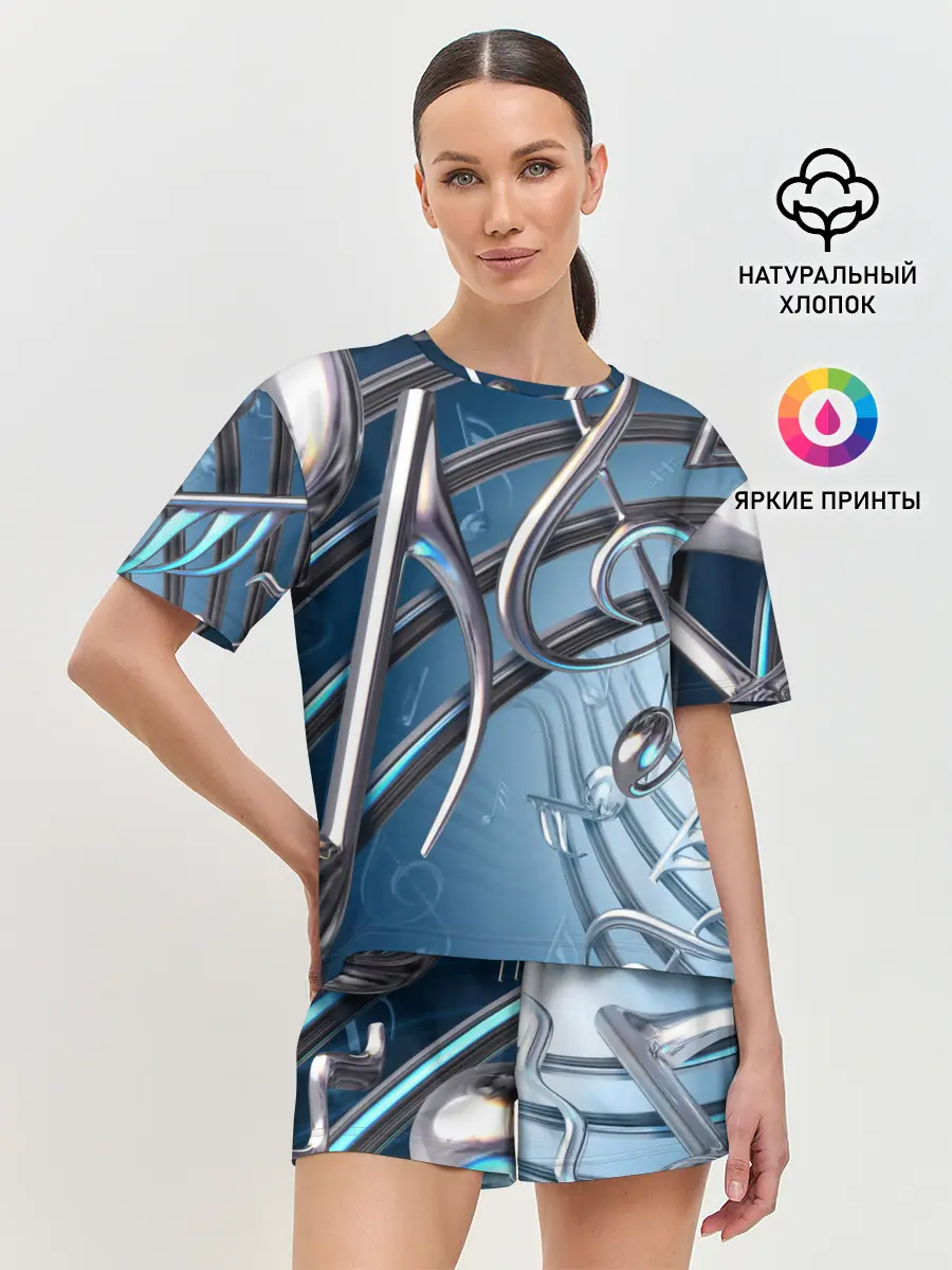 Женская пижама с шортами / Металлические ноты
