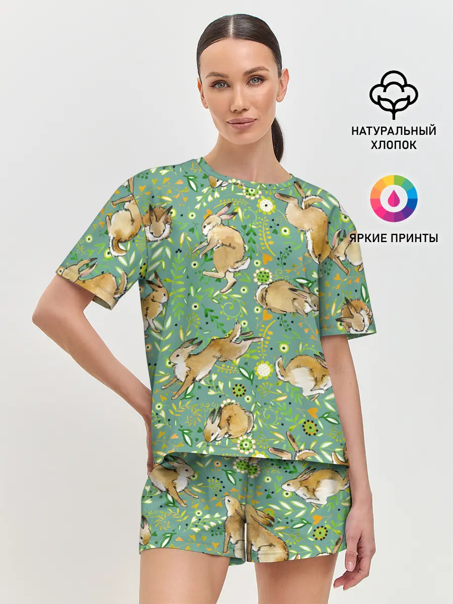 Женская пижама с шортами / Милые зайчата