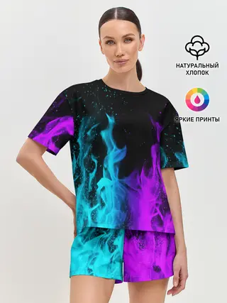 Женская пижама с шортами / ПЛАМЯ | НЕОНОВЫЙ ОГОНЬ