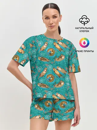 Женская пижама с шортами / Весёлые выдры