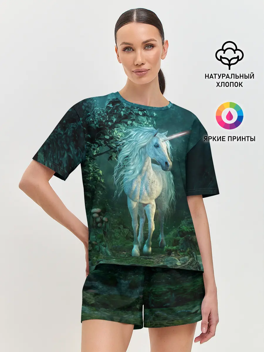 Женская пижама с шортами / Единорог