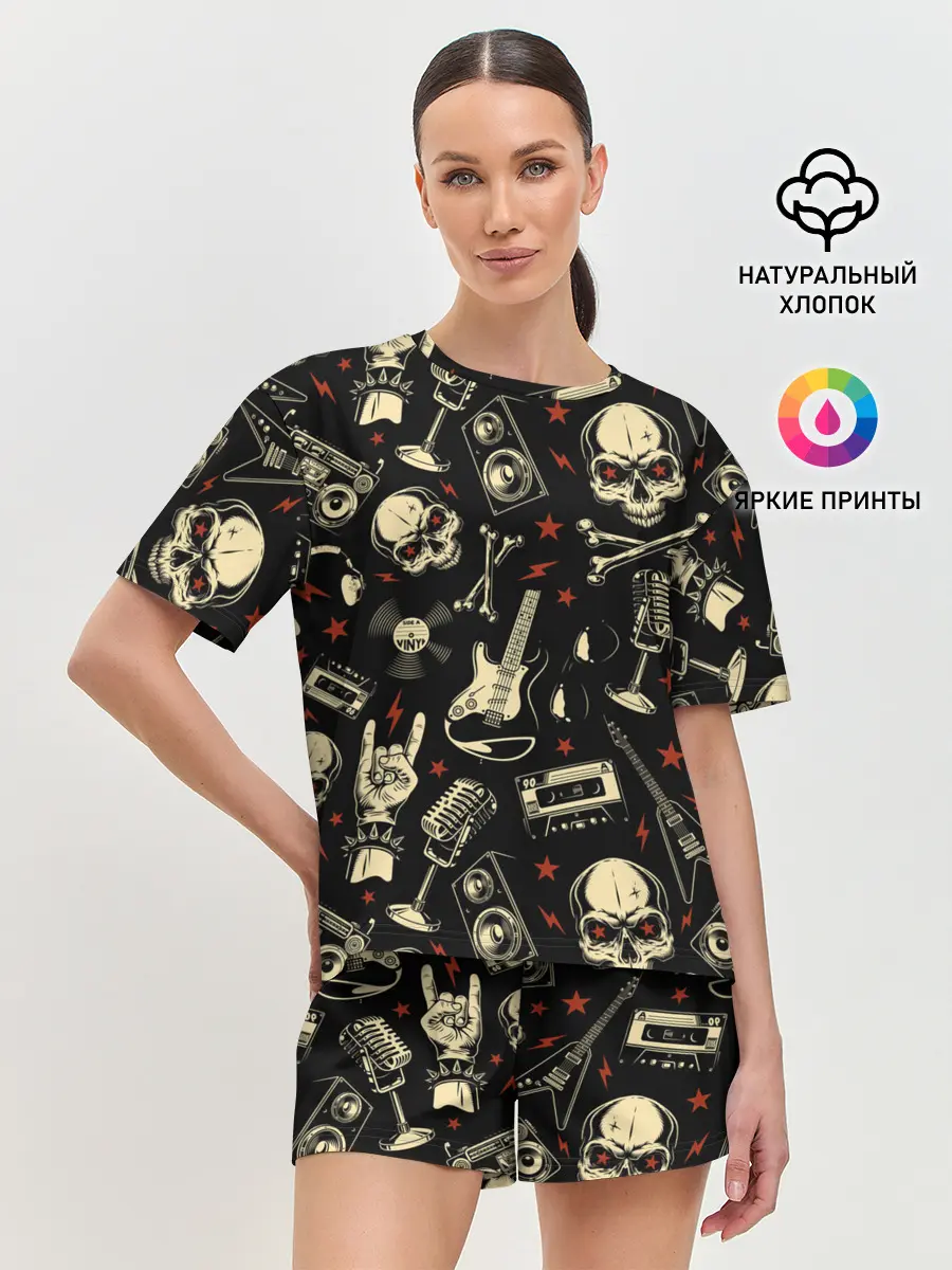 Женская пижама с шортами / Гранж с черепами