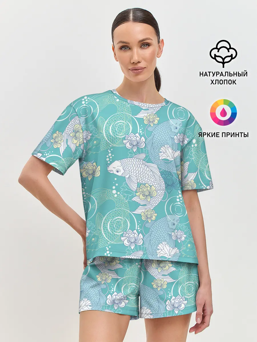 Женская пижама с шортами / Карпы Кои
