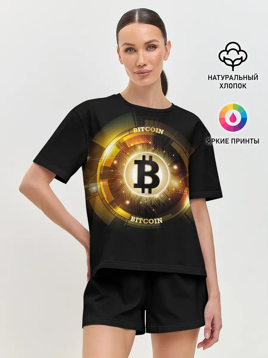 Женская пижама с шортами / Золотой биткоин