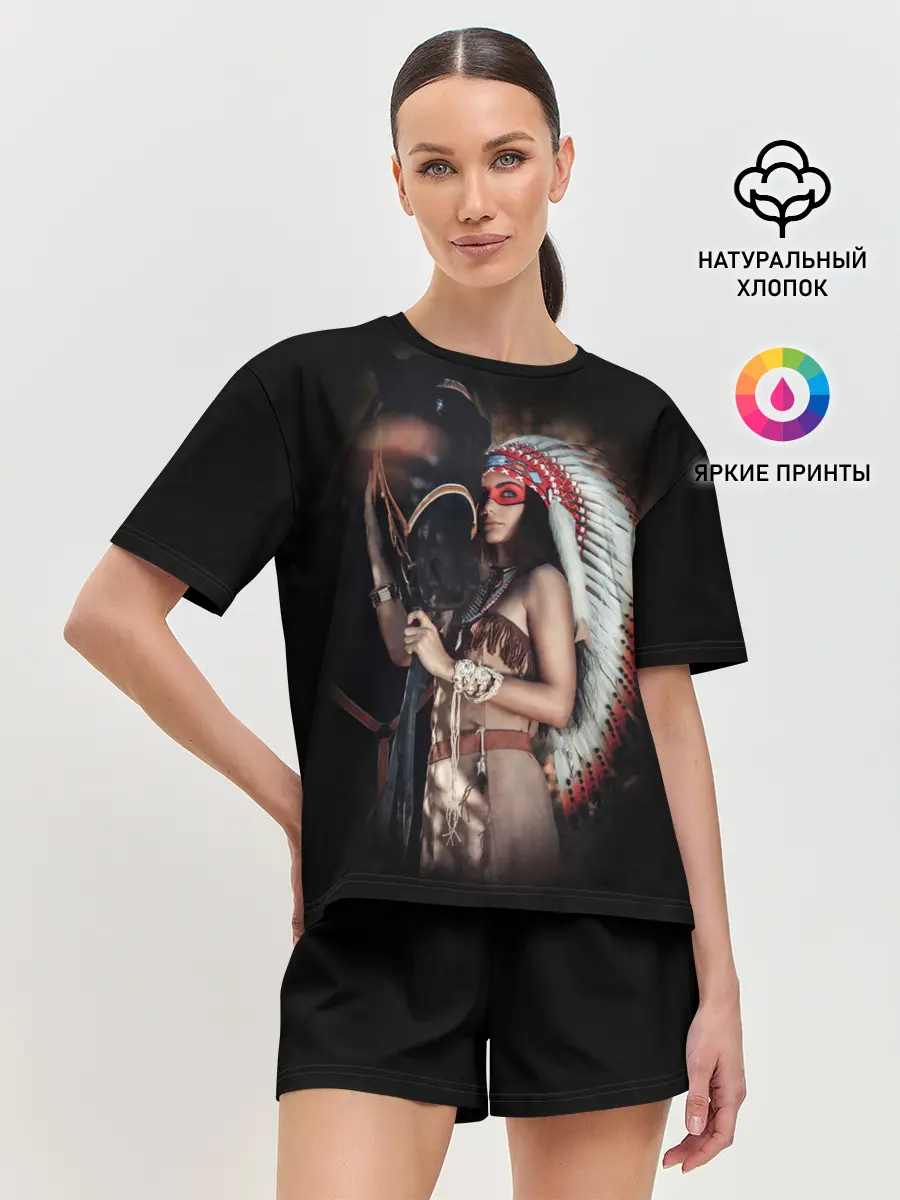 Женская пижама с шортами / Девушка с лошадью