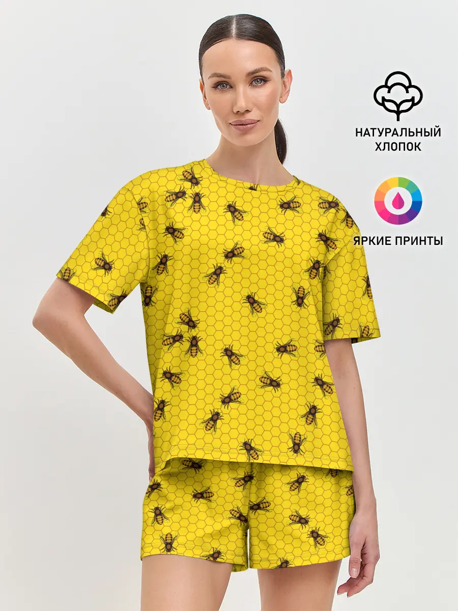 Женская пижама с шортами / Пчелы в сотах