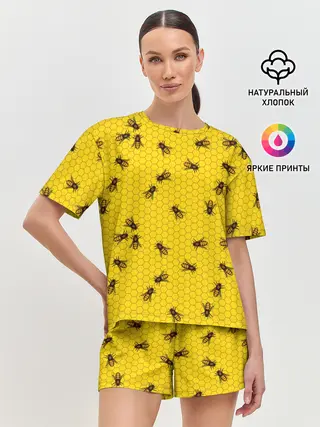 Женская пижама с шортами / Пчелы в сотах