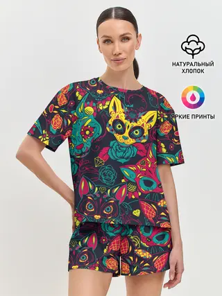 Женская пижама с шортами / Кошачий День Мёртвых