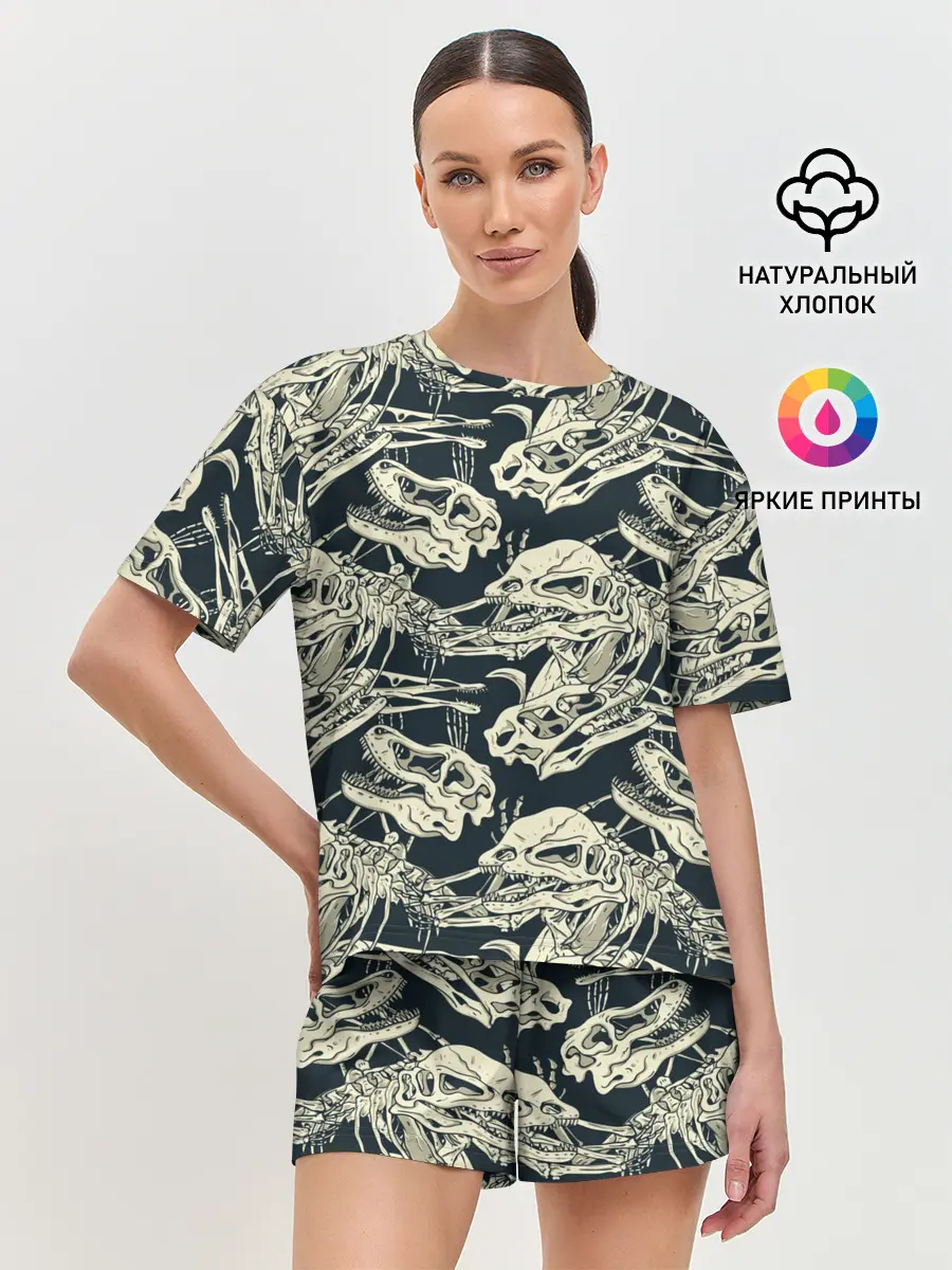 Женская пижама с шортами / Черепа динозавров