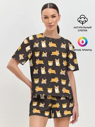 Женская пижама с шортами / Корги