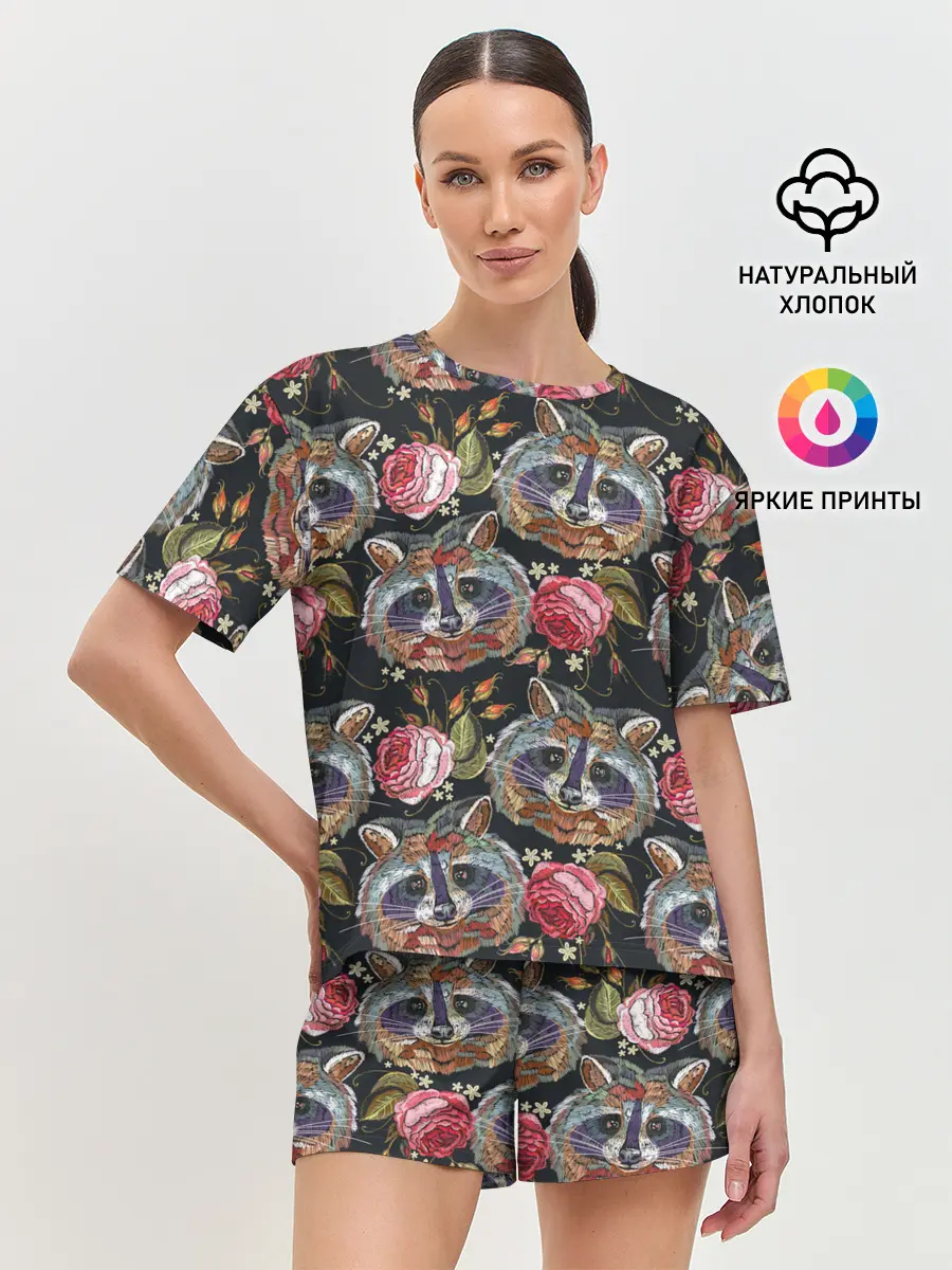 Женская пижама с шортами / Еноты