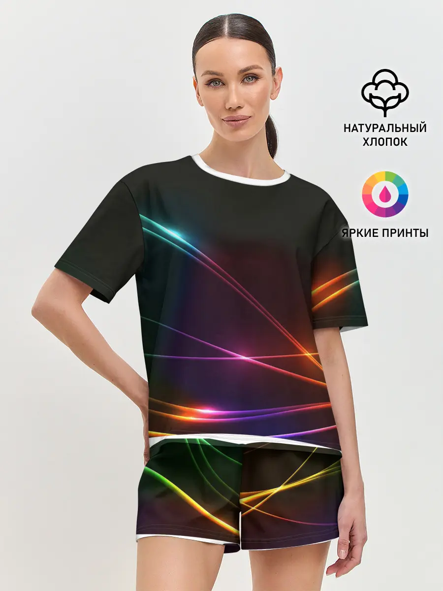 Женская пижама с шортами / Неоновые Линии
