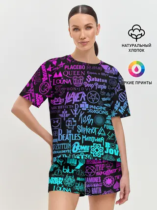 Женская пижама с шортами / ЛОГОТИПЫ РОК ГРУПП