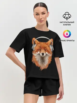 Женская пижама с шортами / Лиса в наушниках