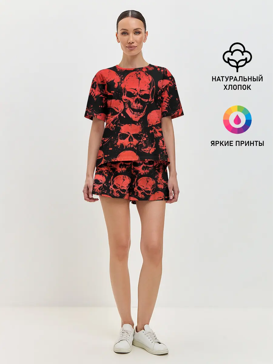 Женская пижама с шортами / Skulls pattern