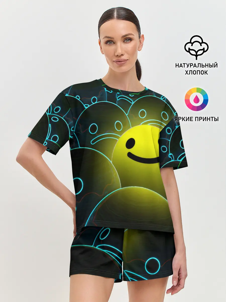 Женская пижама с шортами / НЕОНОВЫЕ СМАЙЛЫ