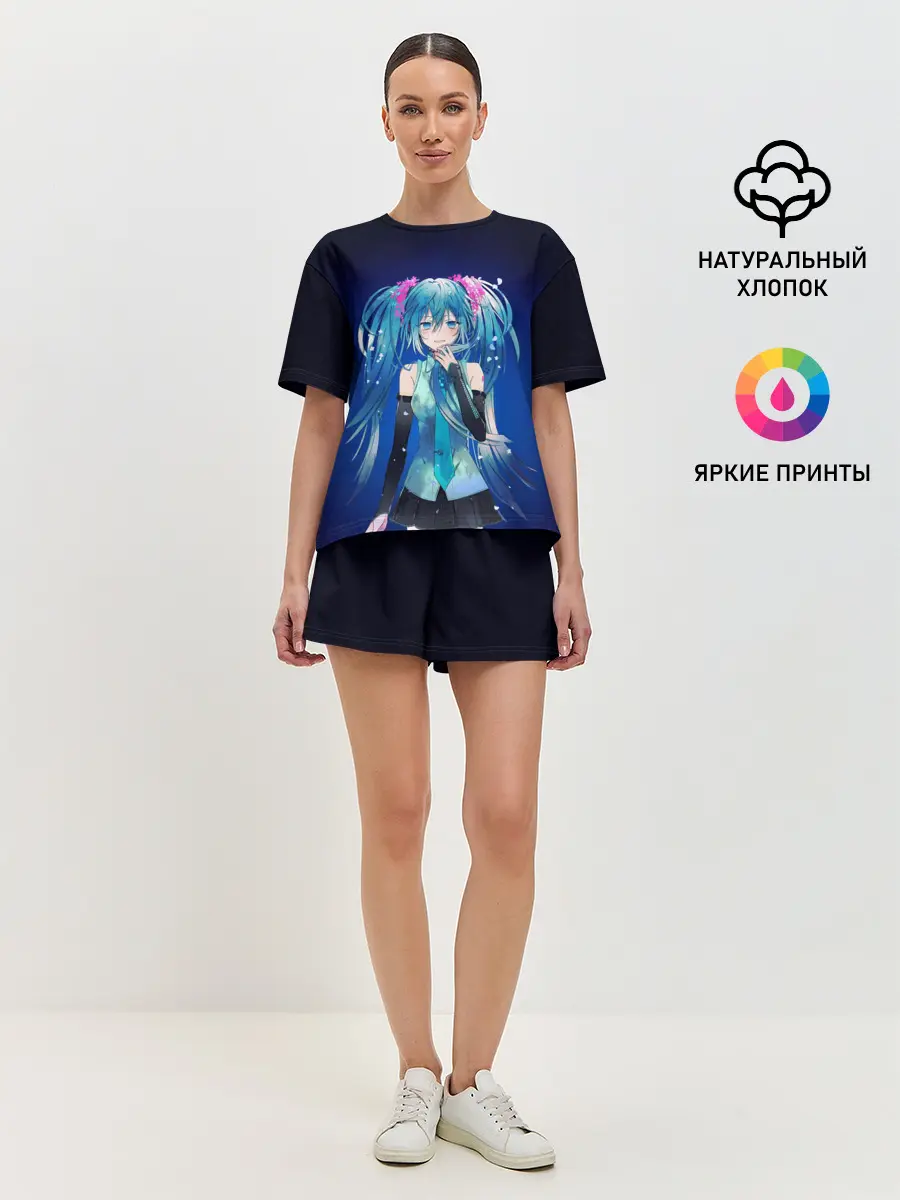 Женская пижама с шортами / Hatsune Miku на черном фоне