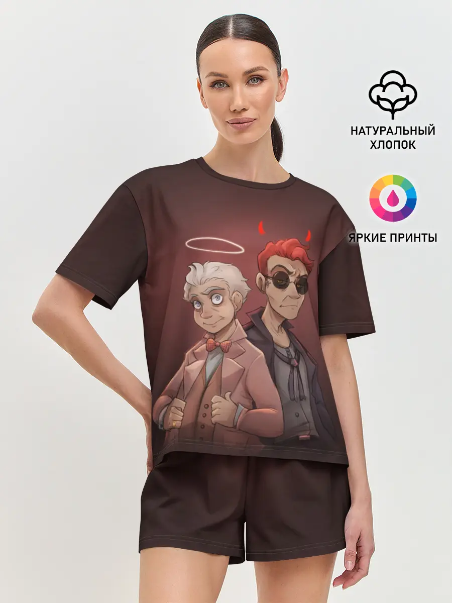 Женская пижама с шортами / Азирафель и Кроули
