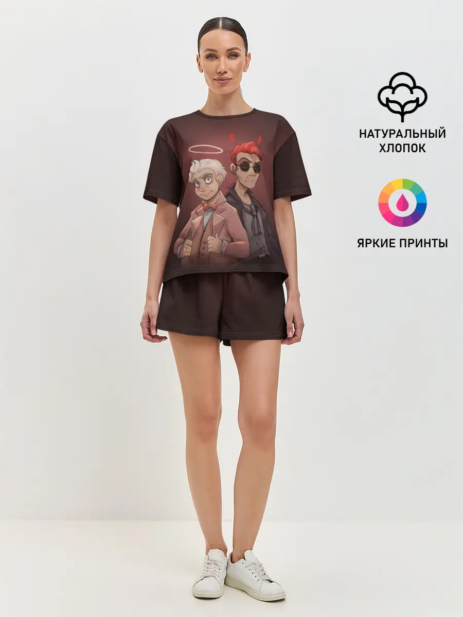 Женская пижама с шортами / Азирафель и Кроули