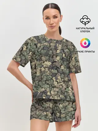 Женская пижама с шортами / Камуфляж Зеленый Слоник