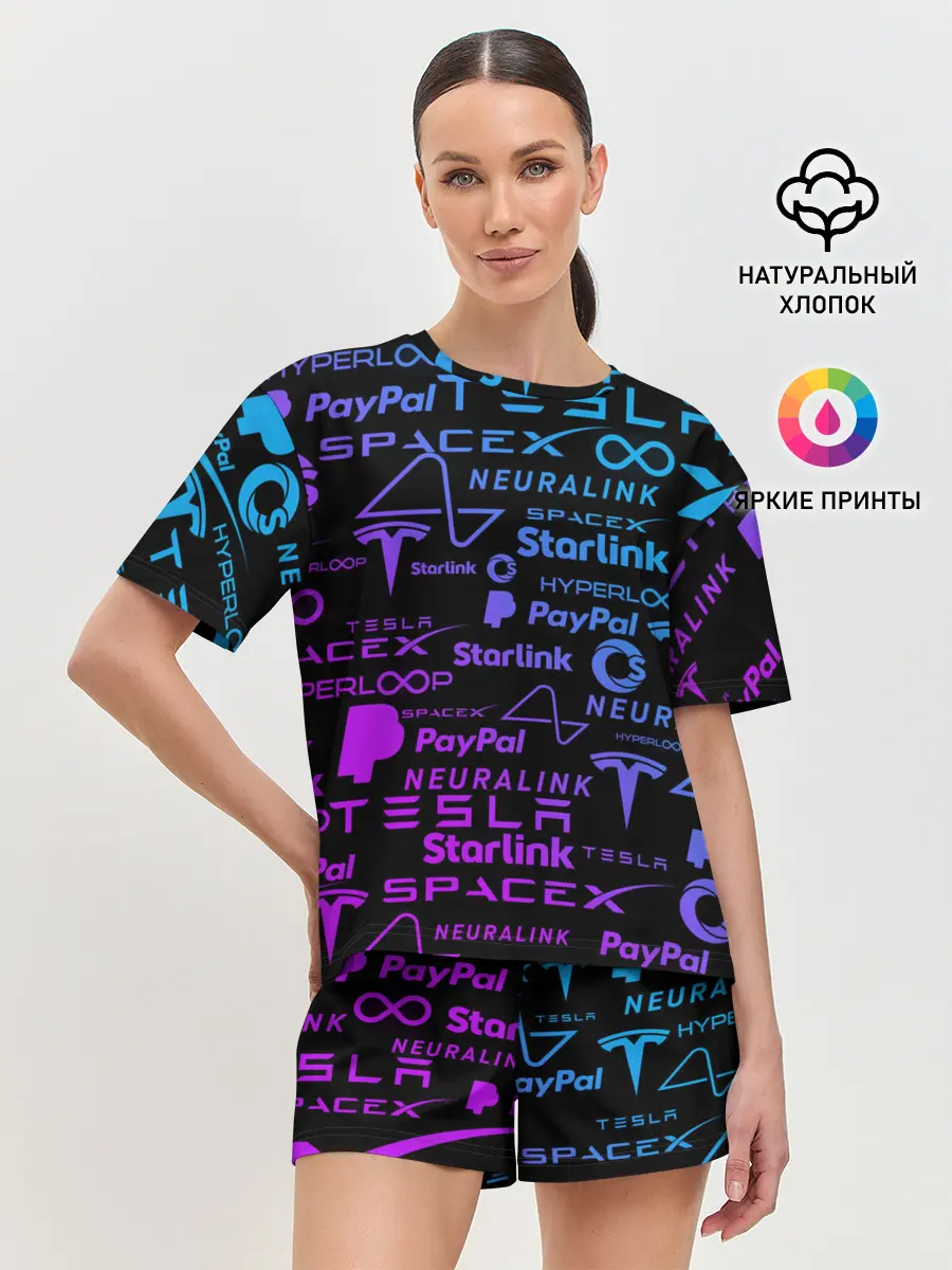 Женская пижама с шортами / ЛОГОТИПЫ ПРОЕКТОВ ИЛОНА МАСКА.
