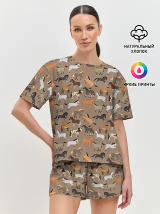 Женская пижама с шортами / кони-лошади