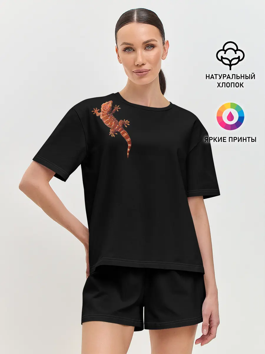 Женская пижама с шортами / Ручной геккон