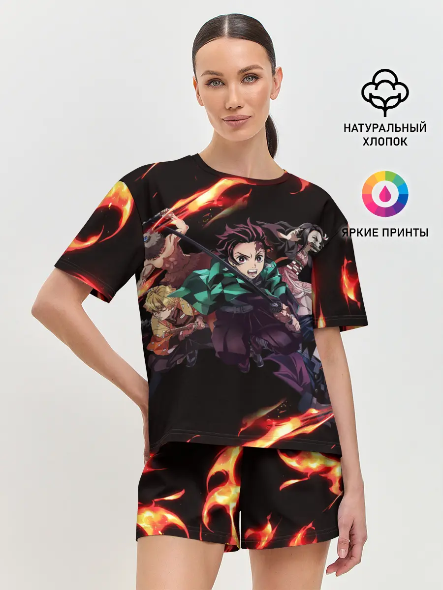 Женская пижама с шортами / Kimetsu no Yaiba пламенный узор