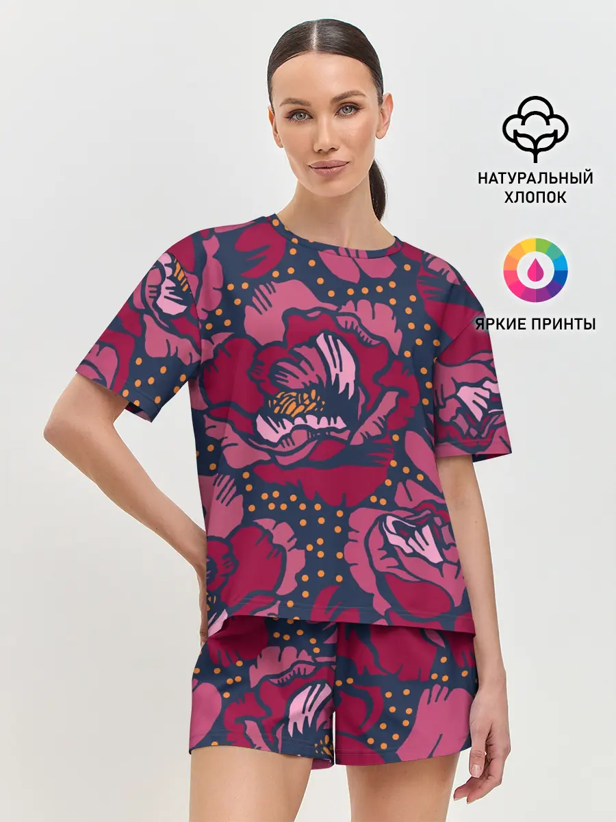 Женская пижама с шортами / Цветы