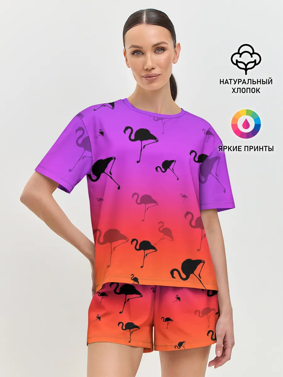 Женская пижама с шортами / Фламинго