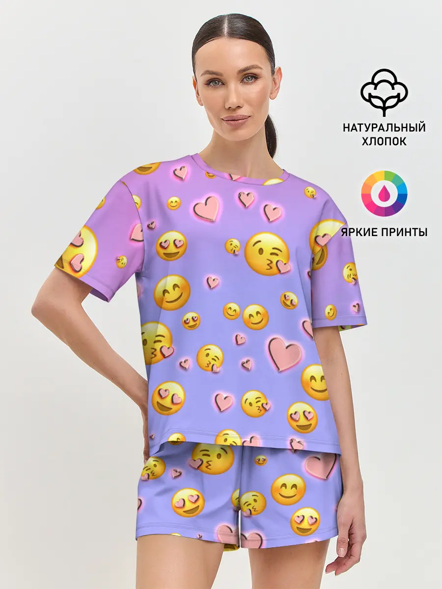 Женская пижама с шортами / Очень много эмодзи