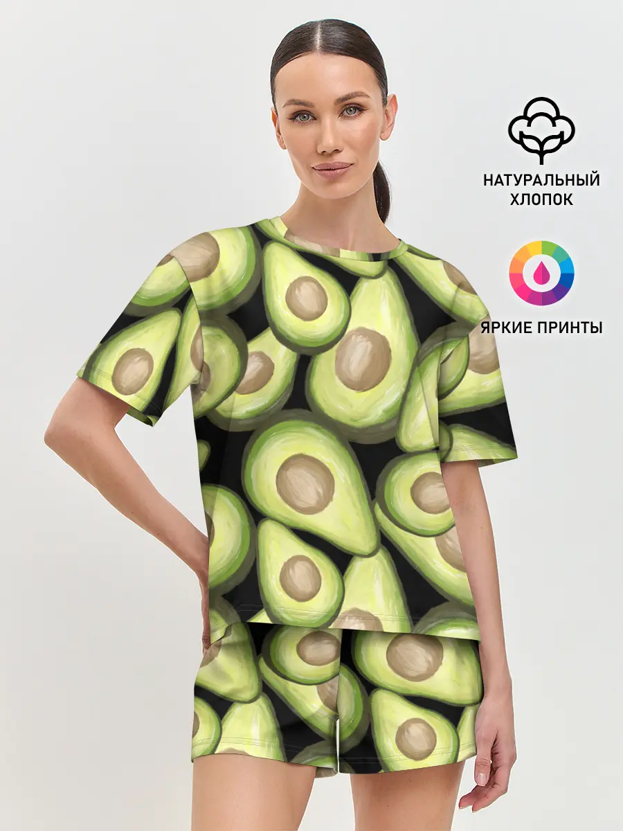 Женская пижама с шортами / Avocado background