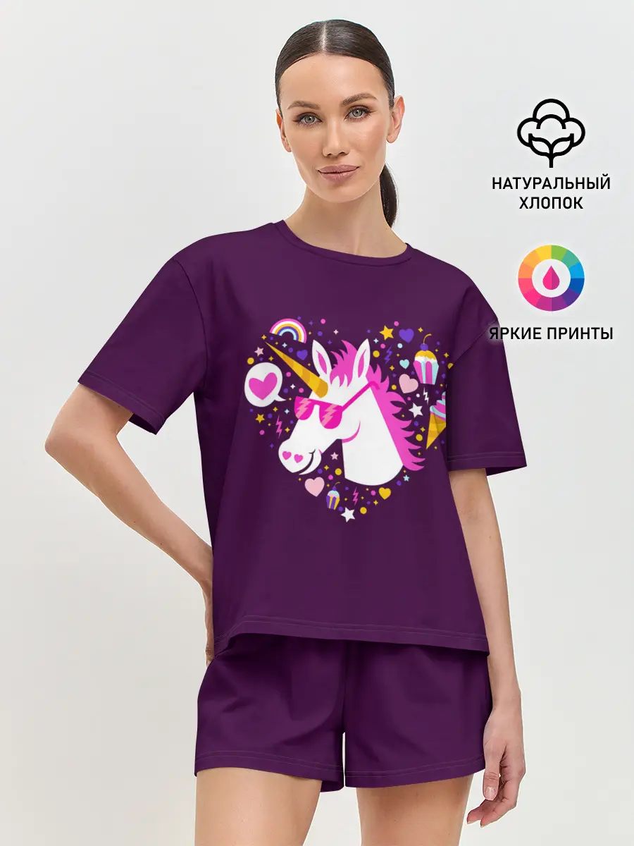 Женская пижама с шортами / Единорог